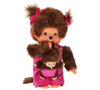 Monchhichi Mothercare Pink Peluche de 20 cm con Babero y Accesorios de Cuidado - Muñeco de Peluche Original Sekiguchi para Juego de Roles, Juguete Suave de Colección