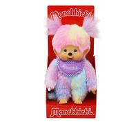 Sekiguchi 242153 - Original Niña Monchhichi, Figura de Peluche con Babero y Coletas, de Unos 20 Cm de Altura de Peluche de Colores