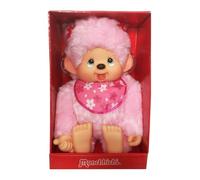 Sekiguchi 242429 - Original Monchhichi Girl Cherry Blossom, Figura de Peluche con Babero y Coletas con Flores, Aprox. 80 Cm de Altura Peluche de Felpa Rosa