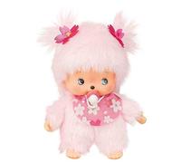 Sekiguchi-Monchhichi 242443-Original Bebichhichi niña Flor de Cerezo, de Felpa, Babero y coletas con Flores, Aprox. 15 cm, Color Rosa, 16 cm (242443)