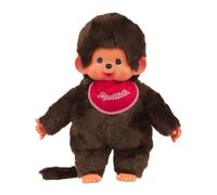 Sekiguchi 255410 - Original niño Monchhichi, de Felpa marrón, con Babero Rojo, Aprox. 45 cm