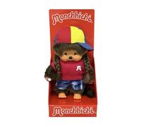 Sekiguchi Monchhichi 205240 - Original niña con Traje de City Girl y Gorra de Base, Aprox. 20 cm de Peluche marrón