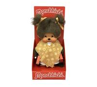 Sekiguchi Monchhichi 205264 - Original niña con Bolsas de la Compra y Monograma Bufanda, Aprox. 20 cm, Peluche de Peluche marrón