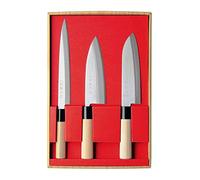 SekiRyu Juego de 3 cuchillos japoneses SR801 - Sashimi, Santoku y Deba - Hoja de acero inoxidable