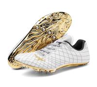 sekiueo Zapatillas De Atletismo para Hombre Y Mujer con 7 Clavos para Carreras Profesionales Ligeras Y Cómodas para Saltar,Blanca,39 EU