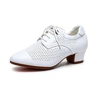 sekiueo Zapatos Baile Latino Mujer Zapatos de Salsa Baile de Salón Y Tango con Cordones Transpirables para Practicar Y Bailar,Blanca,35 EU