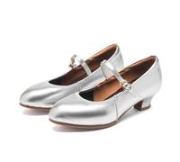 sekiueo Zapatos Baile Salón Mujer Zapatos Latinos De Salsa De Charol con Punta Afilada Y Tacón con Correa Al Tobillo para Bodas Y Eventos Nocturnos,Silver 3.5,36 EU
