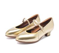 sekiueo Zapatos Baile Salón Mujer Zapatos Latinos De Salsa De Charol con Punta Afilada Y Tacón con Correa Al Tobillo para Bodas Y Eventos Nocturnos,Gold 3.5,41 EU