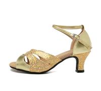 sekiueo Zapatos De Baile Latino Mujer Zapatos De Baile De Salón con Purpurina Punta Abierta Y Tira Al Tobillo para Tango Salsa Y Fiestas,Gold b,33 EU