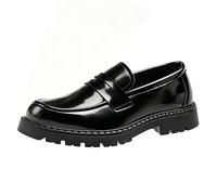 sekiueo Zapatos Mocasines Charol Sin Cordones para Hombre Zapatos De Vestir Formales Loafers Casuales De Punta Redonda,Negro,42 EU