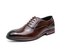 sekiueo Zapatos Oxford Hombre Zapatos Vestir Tipo Brogue Cuero Cordones | Punta Redonda Tacón Bajo, Estilo Clásico Cómodo; Para Casual de Negocios, Trajes, Bodas u Oficina