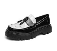 sekiueo Zapatos Vestir Plataforma Hombre Mocasines Brogue Charol Slip-On | Moda Borlas Clásico Estilo Casual De Negocios Punta Redonda Zapatos Formales Sin Cordones Para Bodas