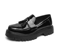 sekiueo Zapatos Vestir Plataforma Hombre Mocasines Brogue Charol Slip-On | Moda Borlas Clásico Estilo Casual De Negocios Punta Redonda Zapatos Formales Sin Cordones Para Bodas