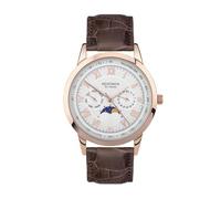 Sekonda Armstong Classic - Reloj de Cuarzo para Hombre, 40 mm, Color Plateado, con visualización analógica de día/Fecha y Correa de Cuero marrón, Oro Rosa, Correa