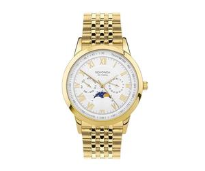 Sekonda Classic Armstrong 30228 - Reloj para Hombre, Cuarzo, 40 mm, Blanco, día/Fecha y Pulsera Dorada