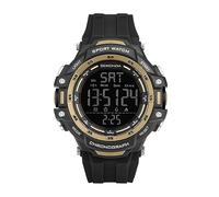 Sekonda Crossfell - Reloj Digital de Cuarzo para Hombre de 53 mm con Pantalla LCD Negra con Calendario Digital de 100 años y Correa de plástico Negro, Negro, Dorado, Correa