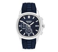 Sekonda Octaire - Reloj cronógrafo para hombre, correa de silicona azul marino y caja plateada