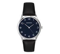 Sekonda Reloj analógico clásico de cuarzo para hombre con esfera azul medianoche y correa de piel negra 1852