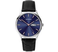 Sekonda Reloj analógico clásico de cuarzo para hombre con esfera azul medianoche y correa de piel negra 1701