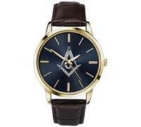 Sekonda Reloj de cuarzo analógico masónico para hombre con esfera azul y correa de cuero marrón 90095, Correa