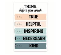 SEL Classroom Decor Poster - Think Before You Speak - Affirmation Wall-Art for Mindfulness Calm Corner Elementary(Framed,08x12inch(20x30cm))