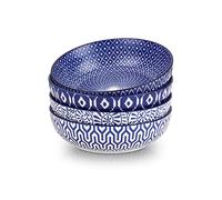 Selamica Juego de 4 cuencos de cerámica para pasta, ensaladas grandes, apilables, aptos para microondas y lavavajillas, 8.6 pulgadas, 50 onzas, azul vintage