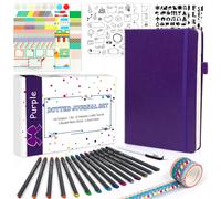 Selana Dotted Journal Set 224 Pginas numeradas Faux Leather A5 Grid Vida dura Planificador de cuaderno Purple con ndice de bolsillo interno Accesor