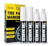 SELEAD Rotuladores de neumáticos jumbo blancos, paquete de 4 bolígrafos de pintura de punta ancha de 15 mm para neumáticos de coche, tinta de gran capacidad, marcadores permanentes impermeables