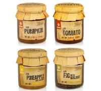 Selección de variedades de mermelada - Paquete de 4 tarros de 280 g - Sabores únicos: calabaza, tomate, piña y coco, higo y nuez - Libre de ingredientes artificiales