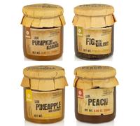 Selección de variedades de mermelada - Paquete de 4 tarros de 280 g - Sabores únicos: calabaza y almendra, higo y nuez, piña y coco, melocotón - Libre de ingredientes artificiales