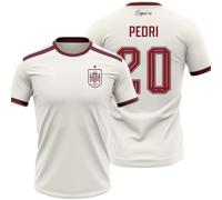 Selección Española Camiseta Segunda Equipación 2026-2028 Pedri 20 con Nombre y Dorsal, Color Blanco con Detalles Granate, Manga Corta, Tejido Deportivo Transpirable
