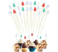 Selecciones de cócteles navideños,Brochetas de cócteles navideños - Selecciones de frutas navideñas,100 X palos de madera, selecciones de aperitivos de 4,7 pulgadas, suministros para fiestas, copos de
