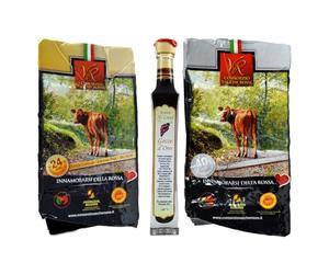 Selected by PARMAshop - Bundle - Parmigiano Reggiano DOP Vacche Rosse 24 meses + 40 meses (1 kg cada uno) + Condimento Balsámico Gocce d'Oro