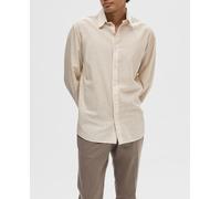 Selected Camisa de hombre con algodón orgánico slim lisa. Beige Suave L/4