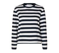 SELECTED FEMME Camiseta de Manga Larga para Mujer Slfessential LS Striped Boxy tee Noos, Zafiro Oscuro/Rayas: Blanco Brillante - Ancho, L