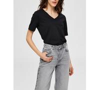 Selected Femme Camiseta de mujer básica de algodón orgánico. Negro 42