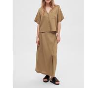 Selected Femme Falda midi de lino. Marrón claro 38 (38)