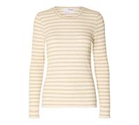 SELECTED FEMME Slfanna LS Crew Neck tee Str Noos Camiseta de Manga Larga, Oatmeal/Stripes:w Snow White Stripes, L para Mujer
