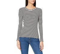 SELECTED FEMME Slfanna LS Crew Neck tee Str S Noos Manga Larga, Negro/Blanco, Mujer