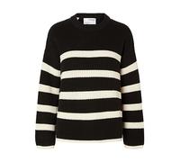 SELECTED FEMME Slfbloomie LS Knit O-Neck Noos Suéter, Negro/Rayas: Blanco Nieve, S para Mujer