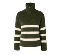 SELECTED FEMME Slfmaline LS Knit Half Zip Noos Jersey de Punto para Mujer, Kalamata/Rayas: Abedul, XL