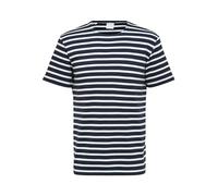 SELETED HOMME Slhbriac Stripe S O-Cuello tee W Noos Camiseta, Azul Marino/Rayas: Blanco Brillante, L para Hombre