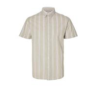 SELECTED HOMME Slhreg-New Linen Shirt SS Noos Camisa de Manga Corta, Vetiver/Rayas: Rayas, XL Hombres