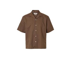 SELECTED MEN Slhrlxclay Linenblend SS Shirt Res Noos, marrón, L