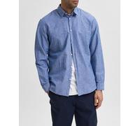 Selected Selected - Camisa de hombre con lino Slim Fit. Azul índigo Talla 4