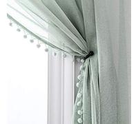 Selectex - Cortinas de Lino sintético con Arandelas geométricas para Sala de Estar y Dormitorio, Juego de 2 Paneles de Cortina