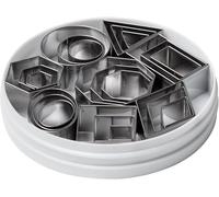 Selecto Bake 24 piezas de acero inoxidable con formas geométricas mini cortadores de galletas, moldes de galletas con formas geométricas con caja de hojalata para hornear