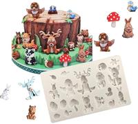 Selecto Bake Moldes de silicona 3D con forma de animales, color gris, para decorar pasteles de chocolate, ardillas, conejos, ciervos, erizos y otros animales del bosque, hongos