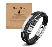 Selenava - Regalos para papá, abuelo, tío, obsidiana/negro, pulseras de cuero para hombres, regalos de agradecimiento a papá de parte de hija e hijo con tarjeta de regalo de joyería, talla única