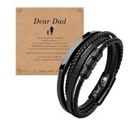 Selenava - Regalos para papá, abuelo, tío, obsidiana/negro, pulseras de cuero para hombres, regalos de agradecimiento a papá de parte de hija e hijo con tarjeta de regalo de joyería, talla única